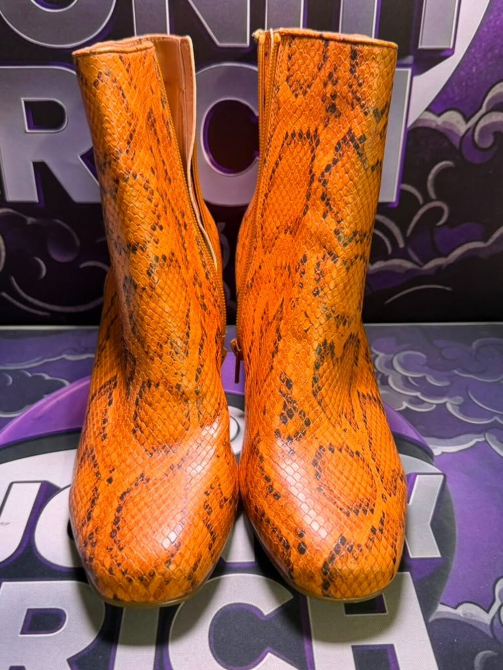 Steve Madden Davist Faux Snake Print Orange Ankle Boots Chunky Heel Womens 9M